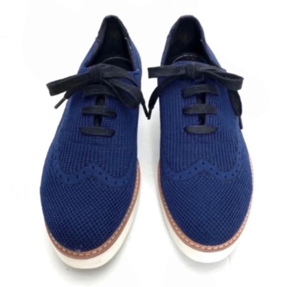 ZARA Knitted Platform Sole Classic Oxford Shoes in Blue Size 7.5